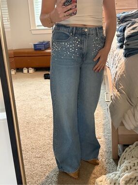 LOFT Light Blue Wide Leg Jeans with Rhinestone Accents size 28/6